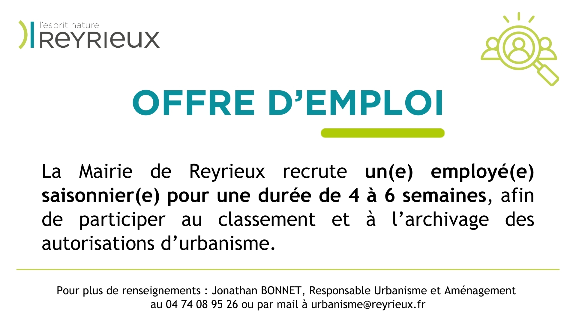 Recrutement emploi saisonnier (4 à 6 semaines)