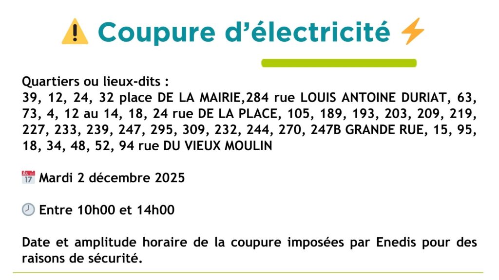 ⚠️ Coupure d’électricité programmée ⚡